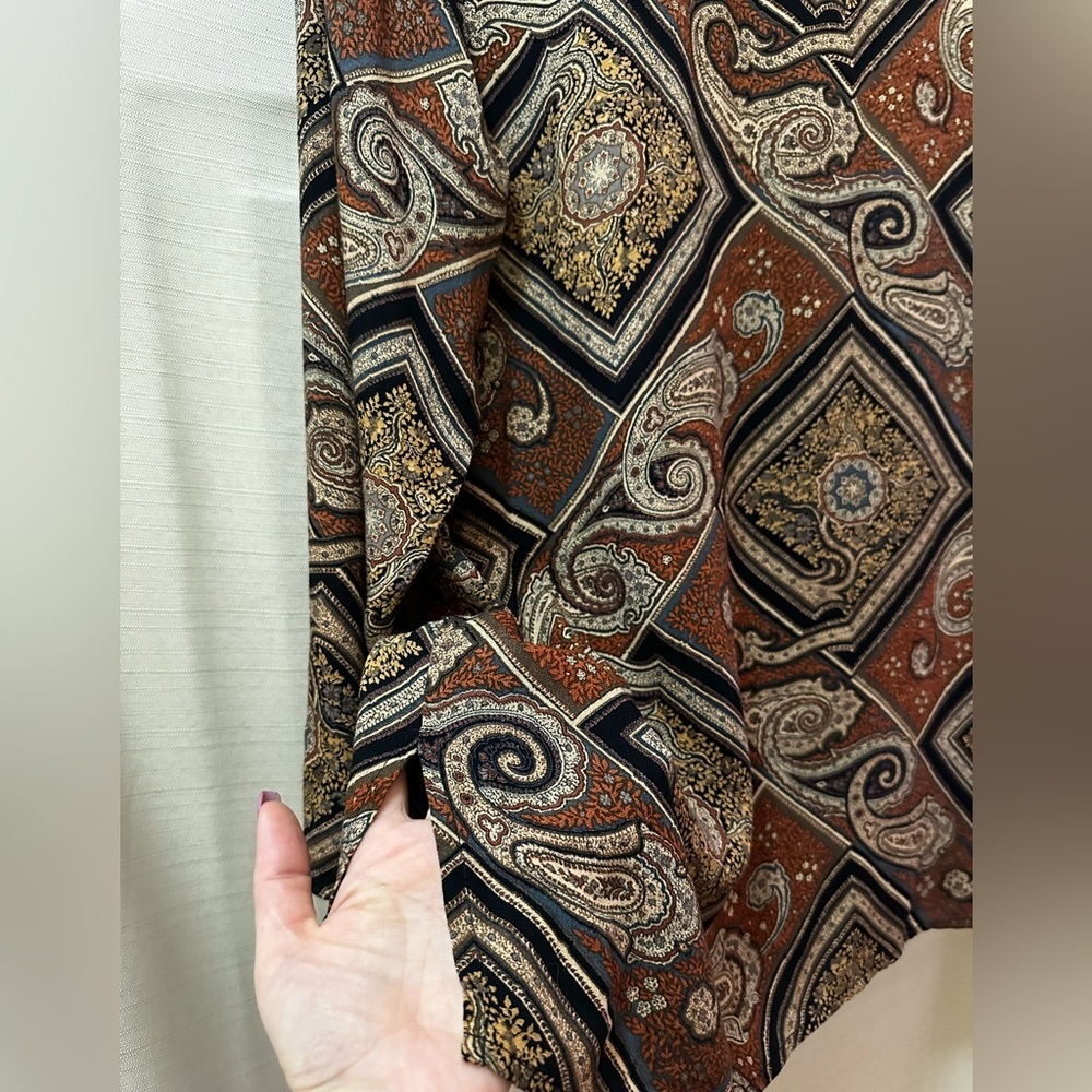 Vintage 90s Carole Little Paisley Rayon Boho Blouse Scarf Print Top Large - Picture 4 of 5